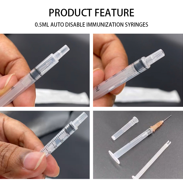 Vaccinesyringe auto-disable ad 0.5ml disposable vaccine syringe with needle